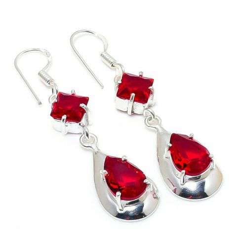Mozambique Garnet Gemstone 925 Sterling Silver Earring 2.17 `